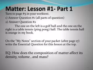 Matter: Lesson #1- Part 1