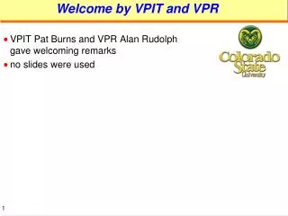 Welcome by VPIT and VPR