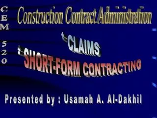 * CLAIMS * SHORT-FORM CONTRACTING