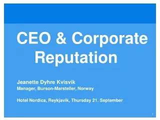 CEO &amp; Corporate Reputation