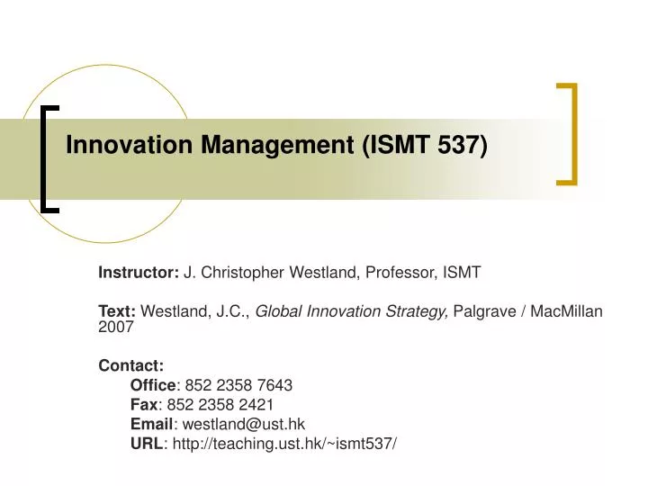 innovation management ismt 537