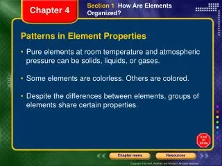 Patterns in Element Properties
