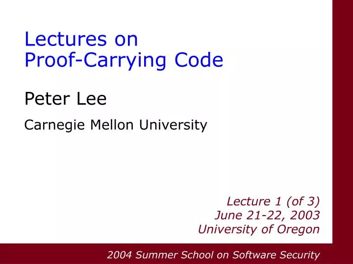 lectures on proof carrying code peter lee carnegie mellon university