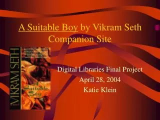 A Suitable Boy by Vikram Seth Companion Site