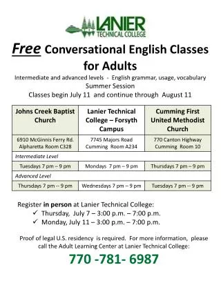 Free Conversational English Classes for Adults