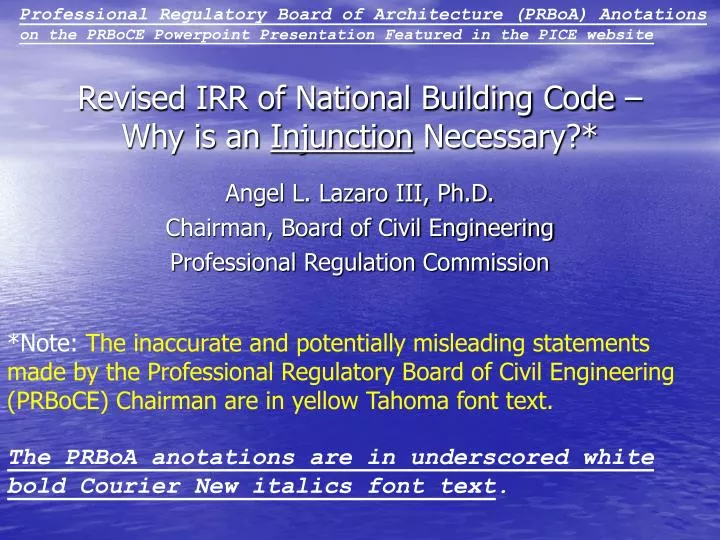 revised irr of national building code why is an injunction necessary