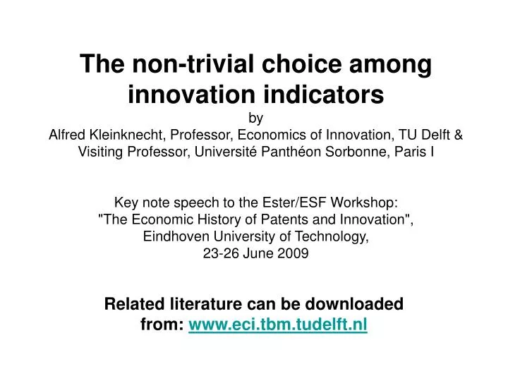 related literature can be downloaded from www eci tbm tudelft nl