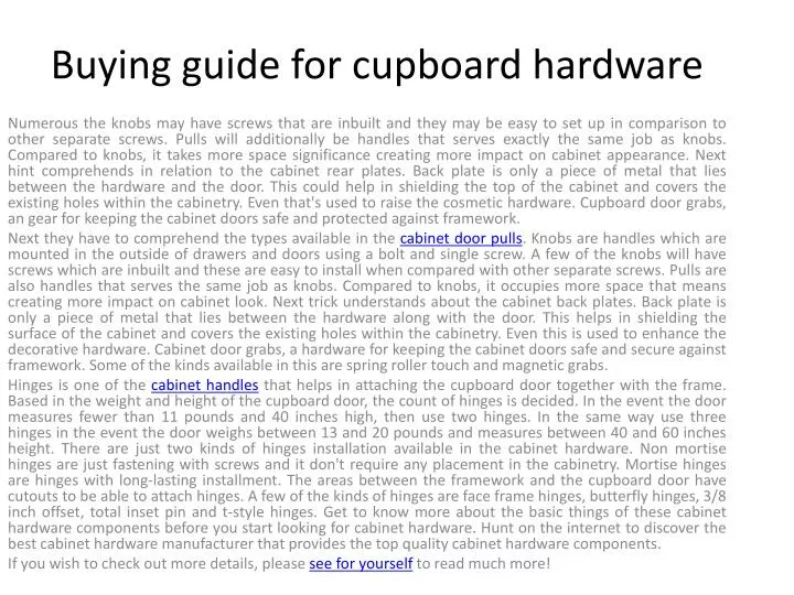 buying guide for cupboard hardware