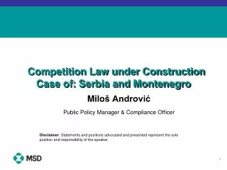Competition Law under Construction Case of: Serbia and Montenegro