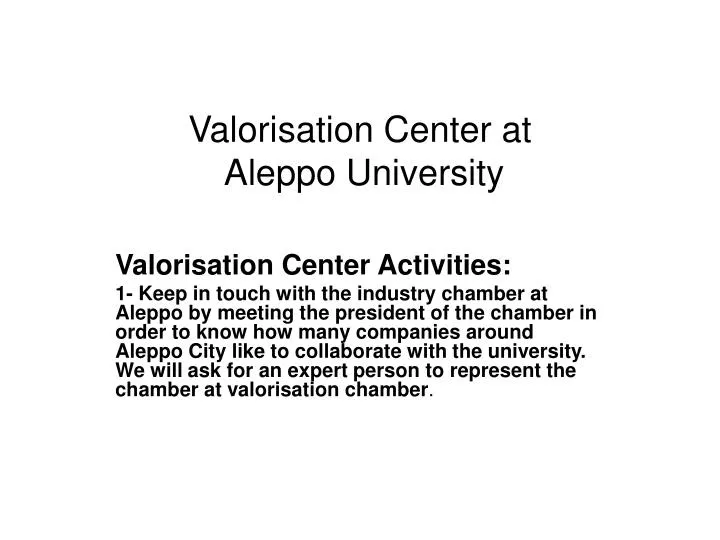 valorisation center at aleppo university