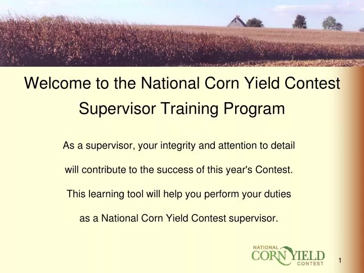 welcome to the national corn yield contest supervisor training program