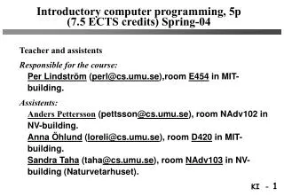 Introductory computer programming, 5p (7.5 ECTS credits) Spring-04
