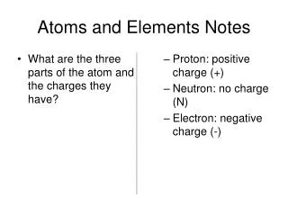 Atoms and Elements Notes