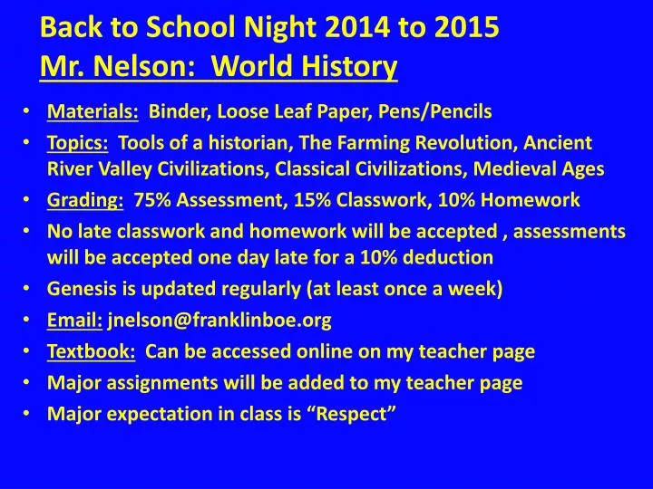 back to school night 2014 to 2015 mr nelson world history