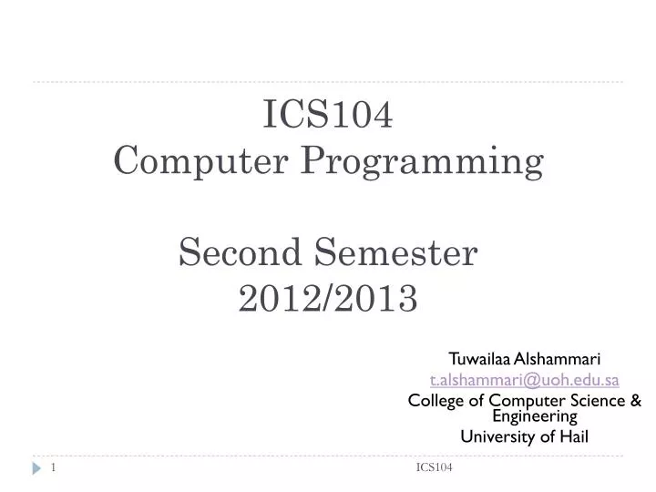 ics104 computer programming second semester 2012 2013