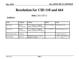 Resolution for CID 118 and 664