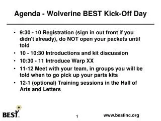 Agenda - Wolverine BEST Kick-Off Day