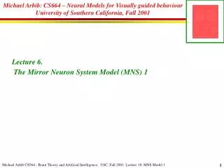 Lecture 6. The Mirror Neuron System Model (MNS) 1