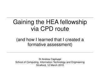 Gaining the HEA fellowship via CPD route