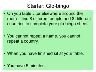 Starter: Glo-bingo
