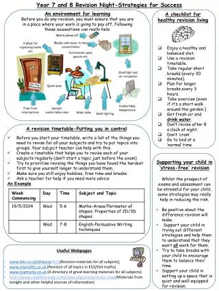 Year 7 and 8 Revision Night-Strategies for Success