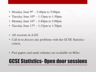 GCSE Statistics- Open door sessions