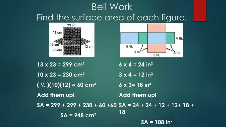 bell work find the surface area of each figure