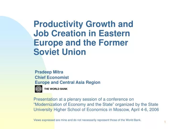 productivity growth and job creation in eastern europe and the former soviet union
