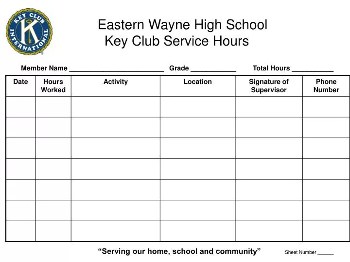 eastern wayne high school key club service hours