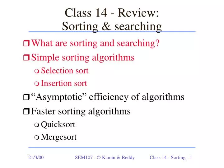 class 14 review sorting searching