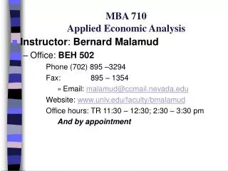 MBA 710 Applied Economic Analysis