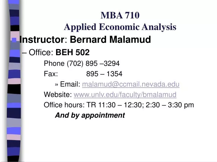 mba 710 applied economic analysis