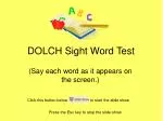 DOLCH Sight Word Test - slide 1