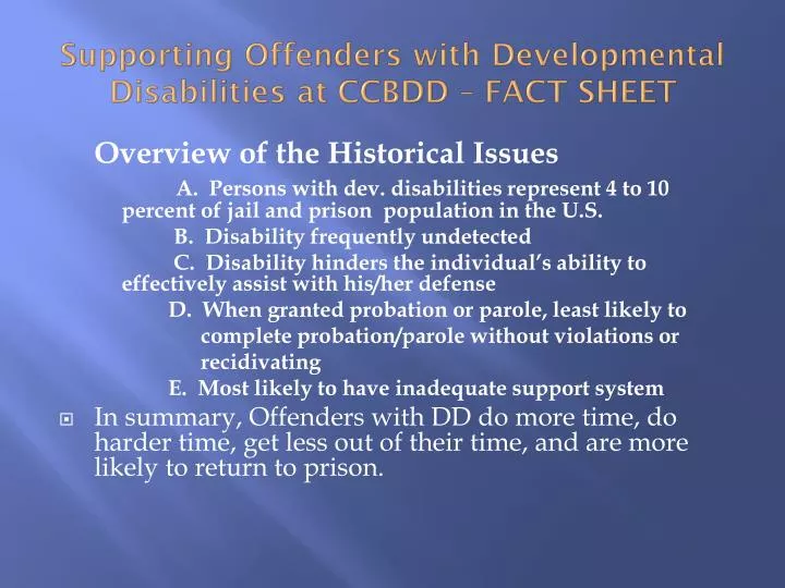 supporting offenders with developmental disabilities at ccbdd fact sheet
