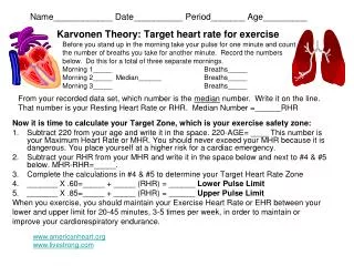 Karvonen Theory: Target heart rate for exercise