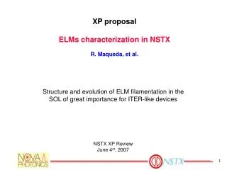 XP proposal ELMs characterization in NSTX R. Maqueda, et al.