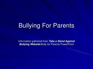 Bullying For Parents