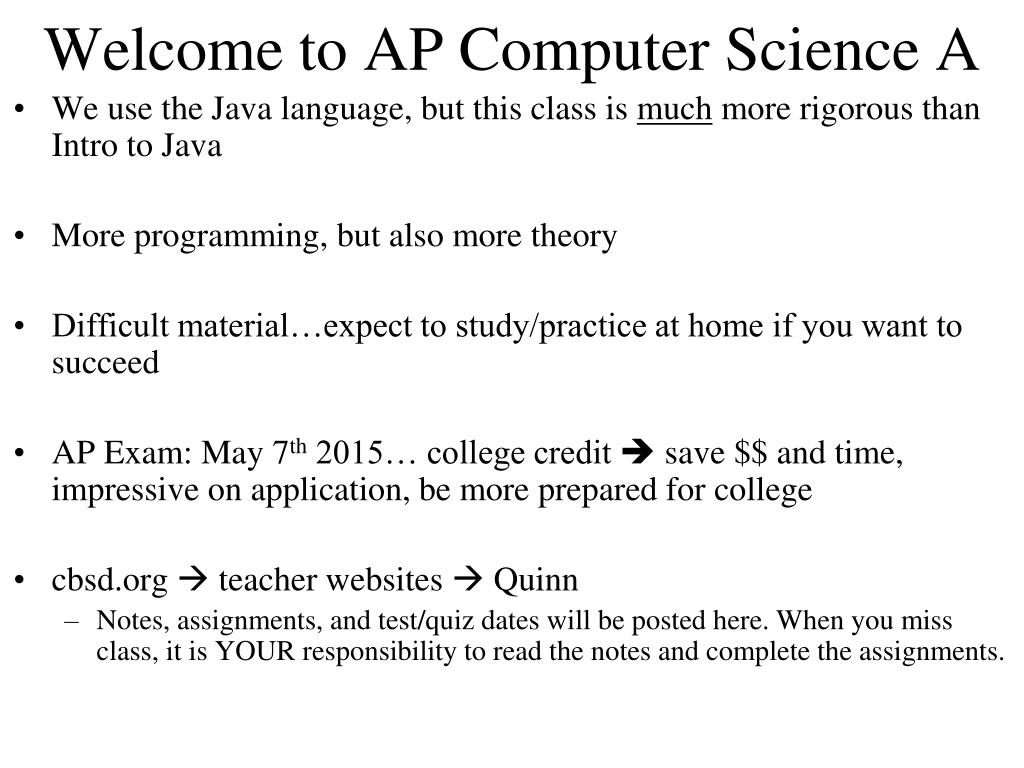 PPT - Welcome to AP Computer Science A PowerPoint Presentation, free ...