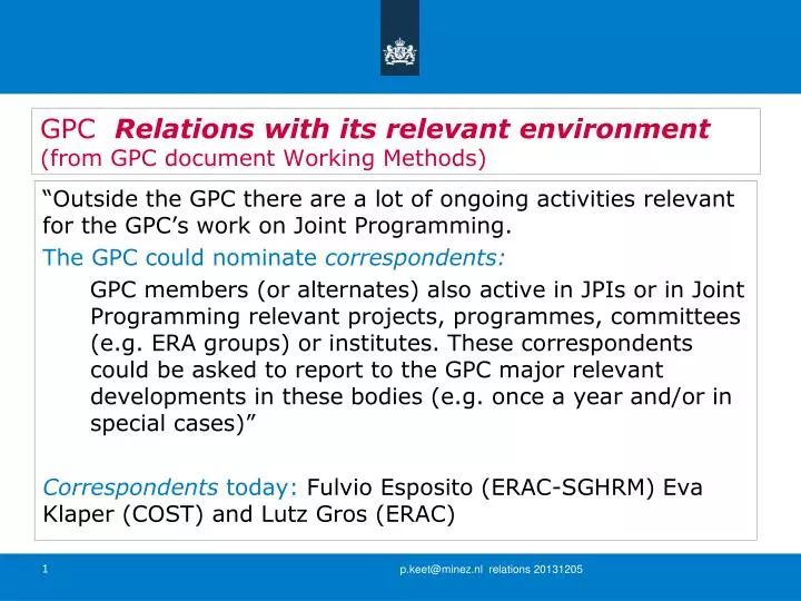 gpc relations with its relevant environment from gpc document working methods