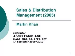Sales &amp; Distribution Management (2005) Martin Khan