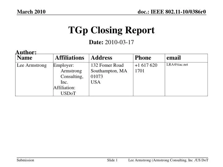tgp closing report