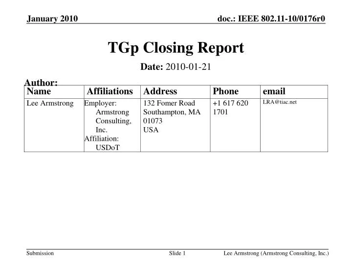 tgp closing report