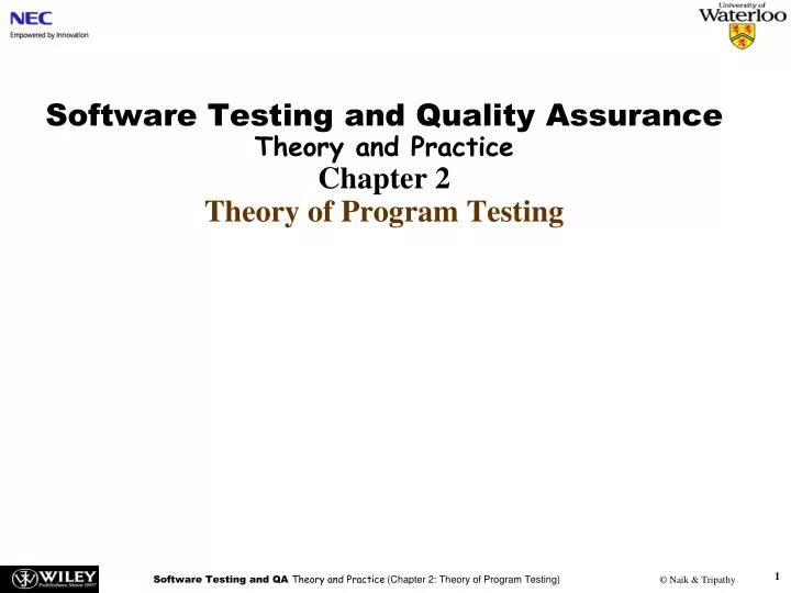 software testing and quality assurance theory and practice chapter 2 theory of program testing