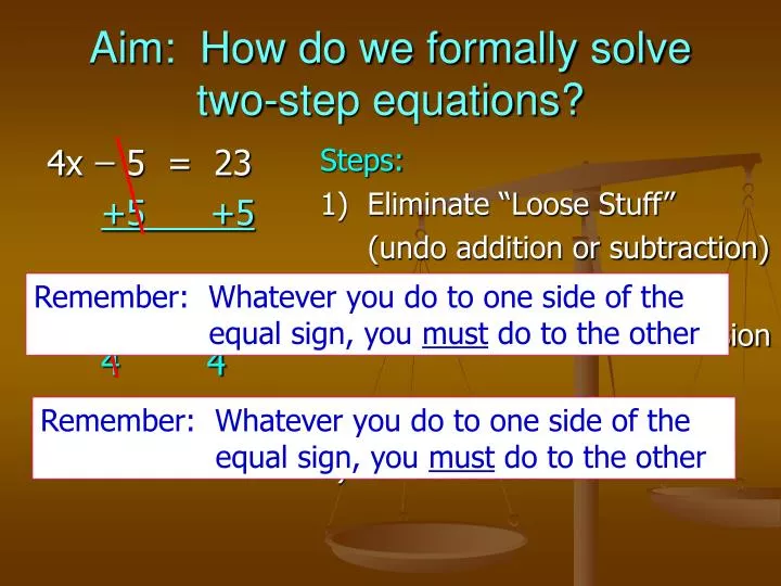 aim how do we formally solve two step equations