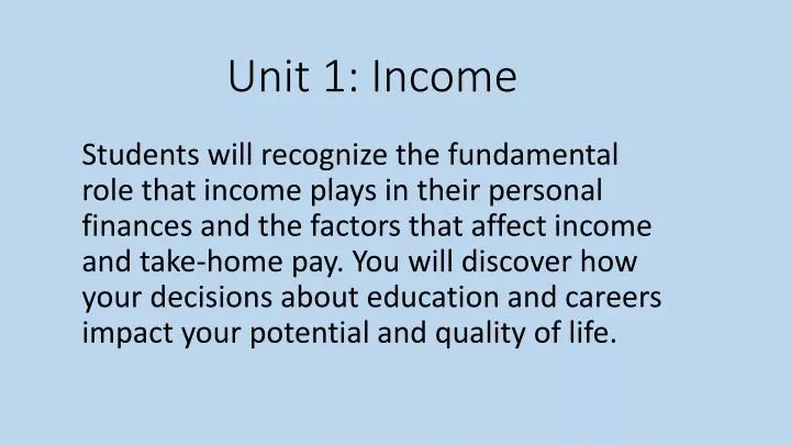 unit 1 income