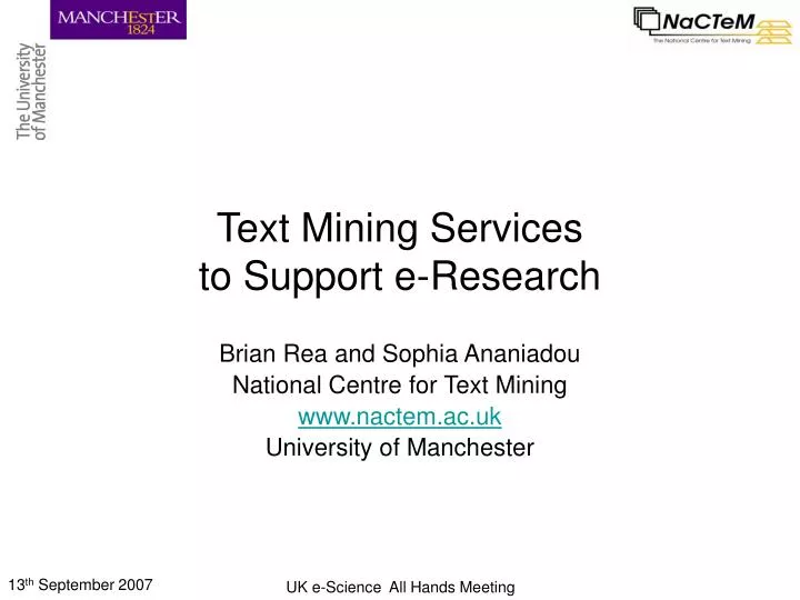 text mining services to support e research