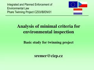 Analysis of minimal criteria for environmental inspection Basic study for twinning project