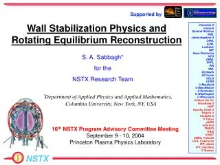 S. A. Sabbagh* for the NSTX Research Team