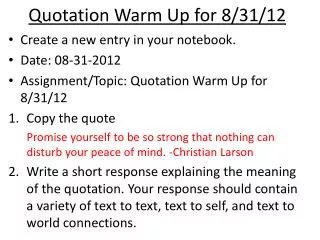 Quotation Warm Up for 8/31/12