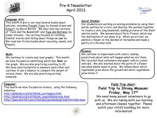 Pre-K Newsletter April 2013